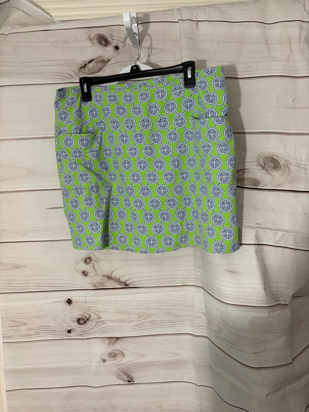IBKUL Lime Green and Blue Geometric Mini Skirt